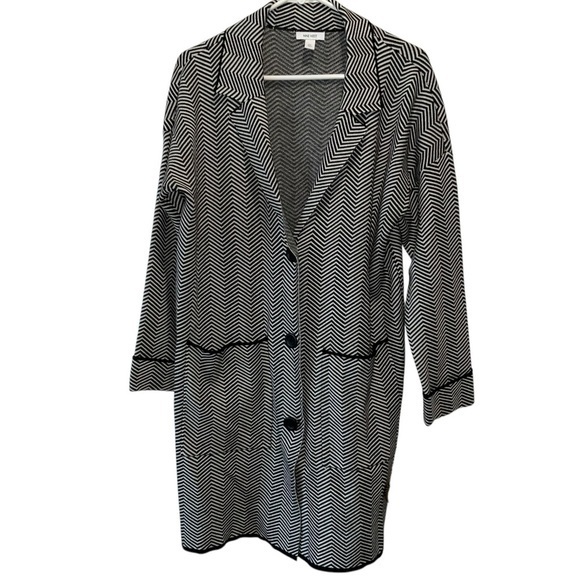 Nine West Sweaters - Nine West Black & White Chevron Maxi Cardigan - Size M